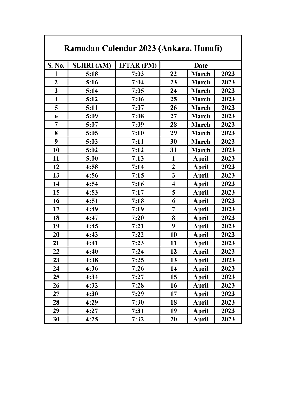 Ramadan Calendar 2023 kkkhkh Ramadan Calendar 2023 (Ankara, Hanafi