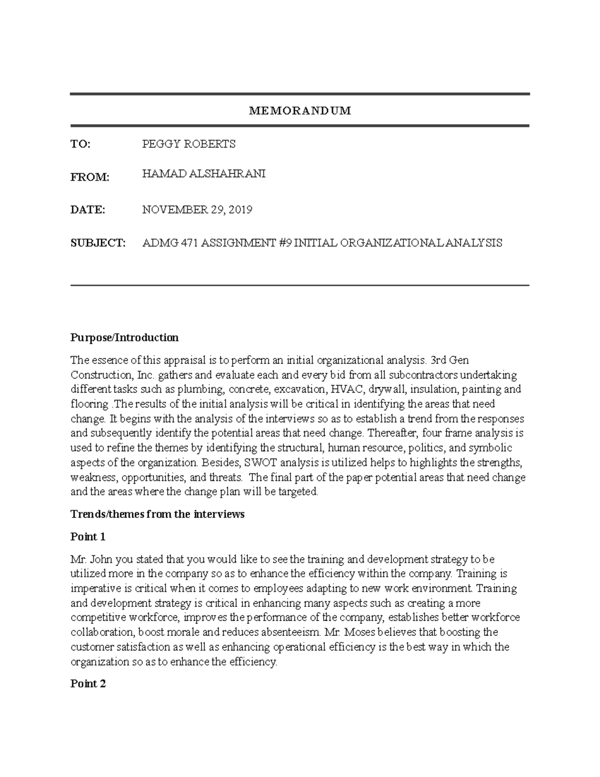 Initial ORG. Analysis Memorandum - MEMORANDUM TO: PEGGY ROBERTS FROM ...