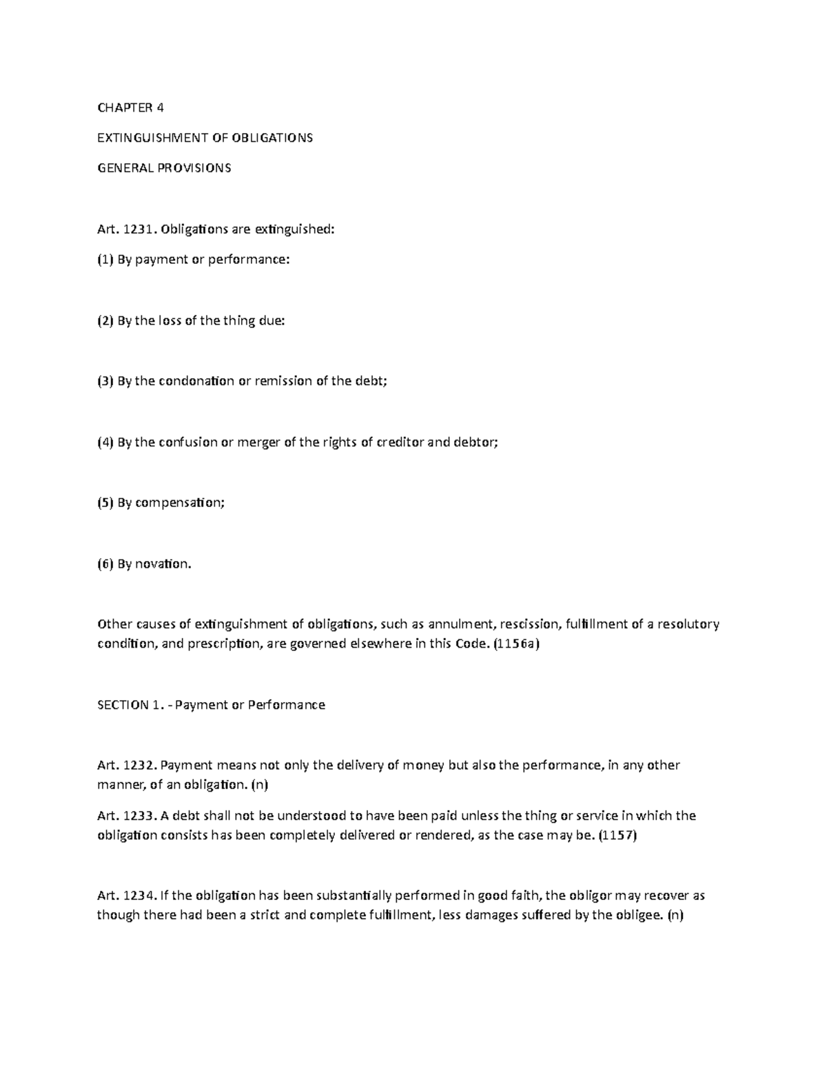 Chapter 4 Oblicon Extinguishment OF Payments - CHAPTER 4EXTINGUISHMENT ...