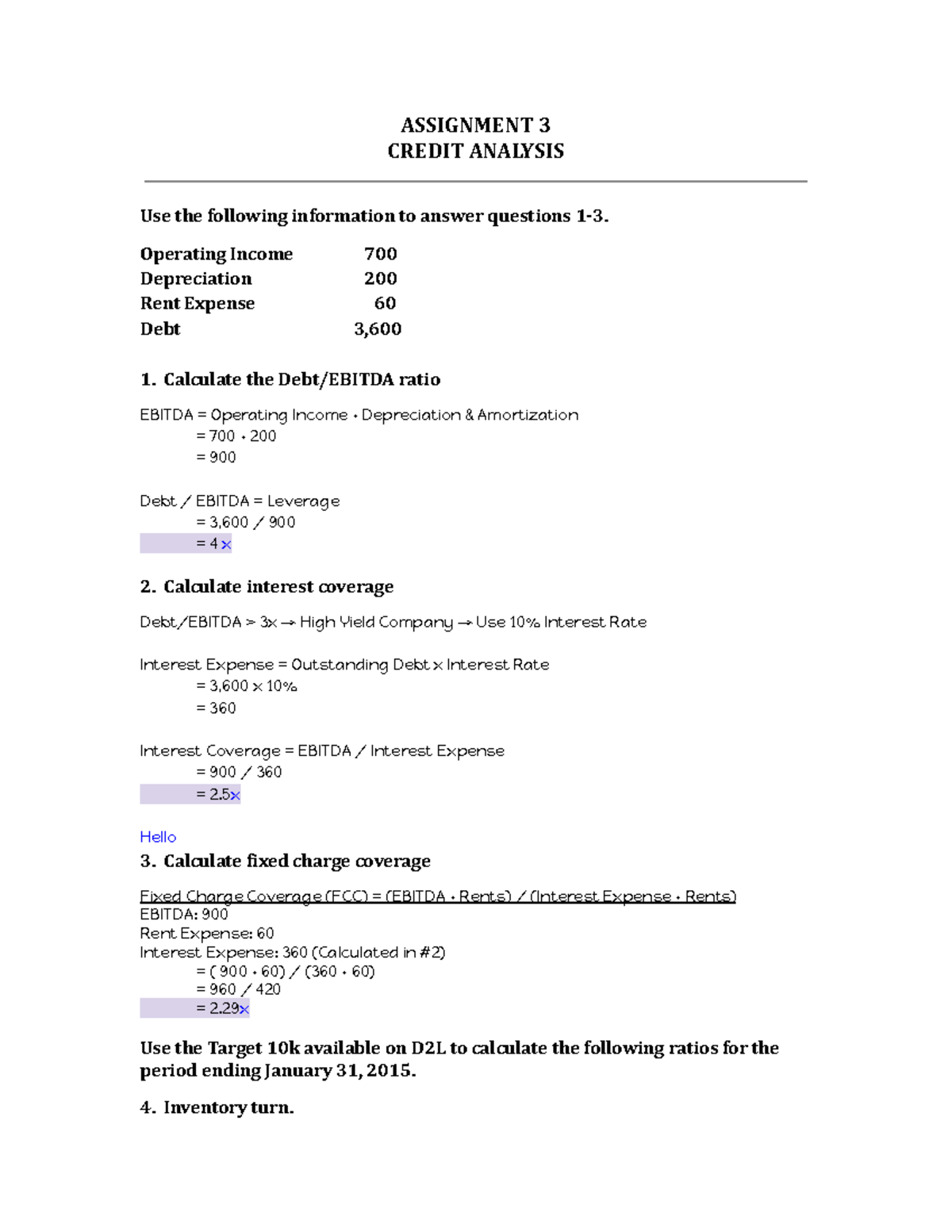 FIN333 Assignment 3 - ASSIGNMENT 3 CREDIT ANALYSIS Use the following ...