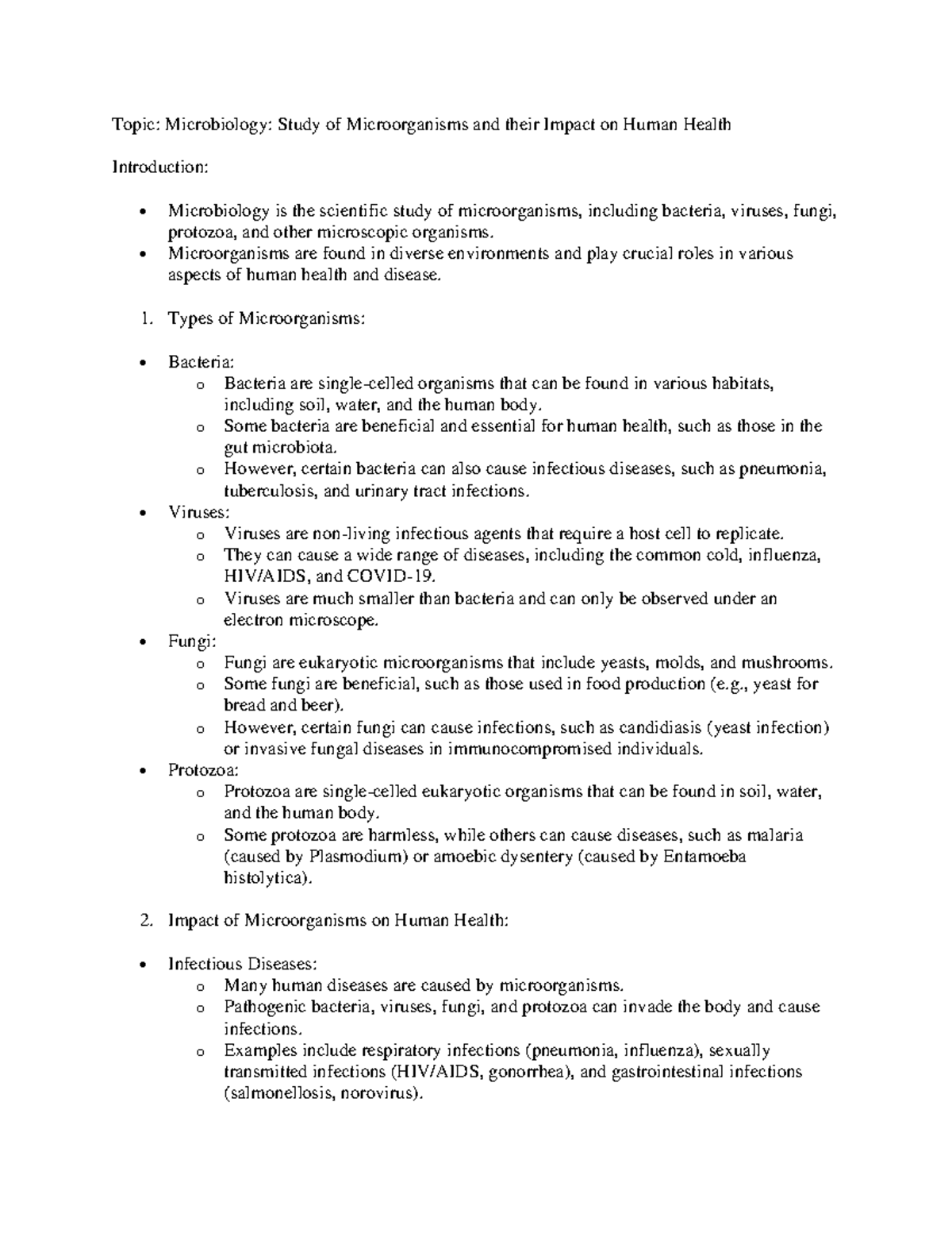 Microbiology- Study of Microorganisms and their Impact on Human Health ...