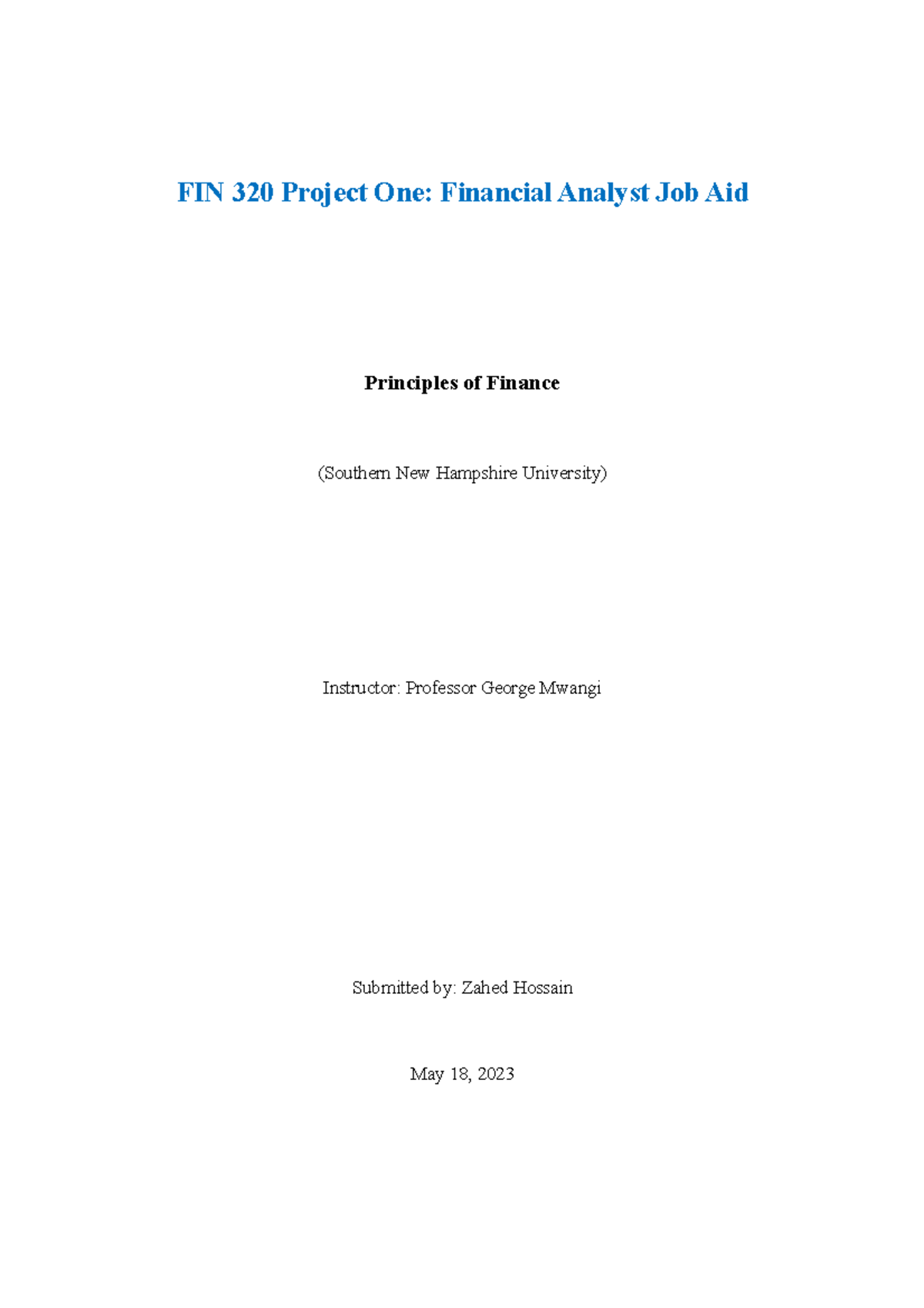 FIN 320 Project One Financial Analyst Job Aid Final - FIN 320 Project ...