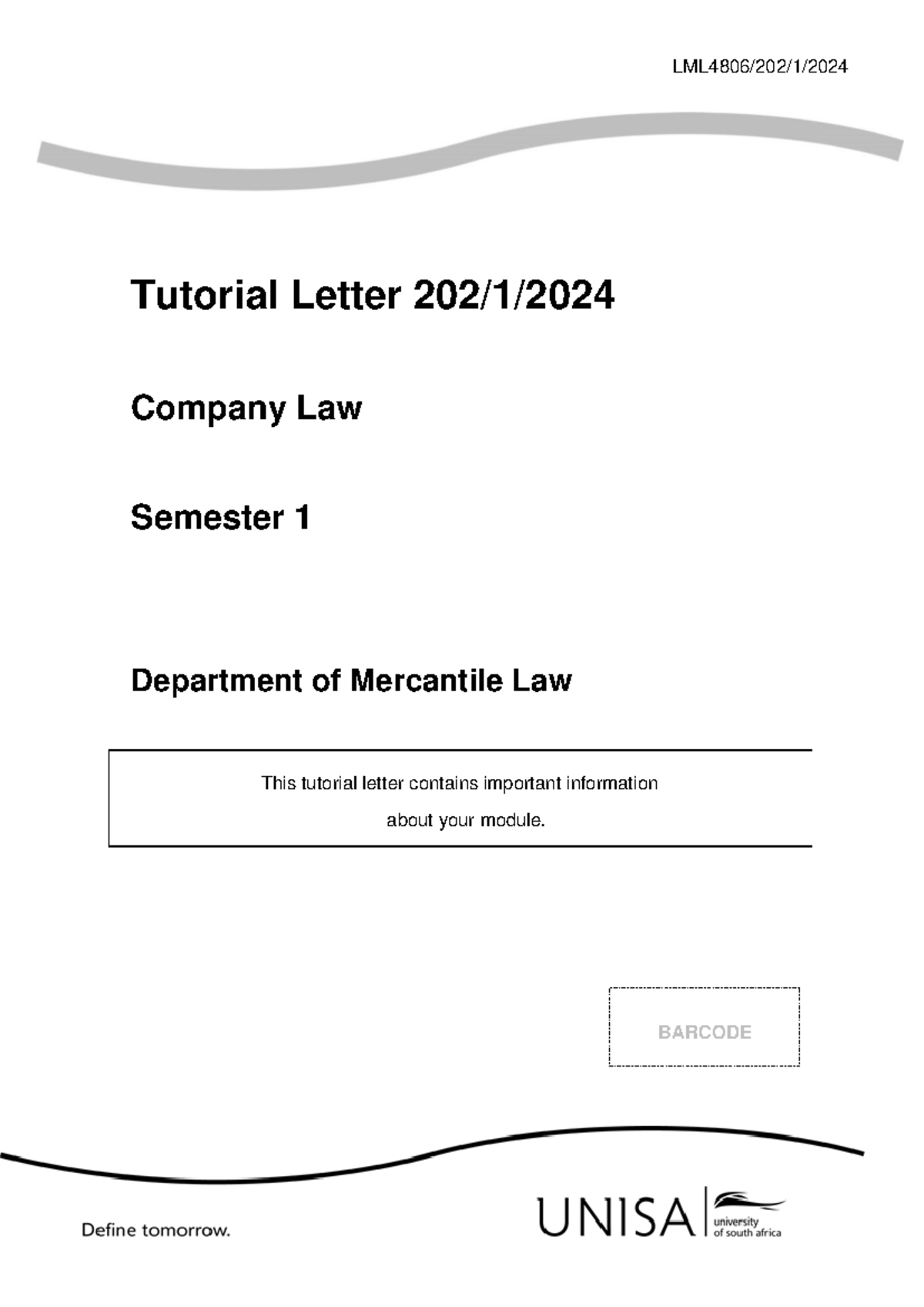 LML4806 2024 TL 202 1 E - Tut - Tutorial Letter 20 2 / 1 /202 4 Company ...