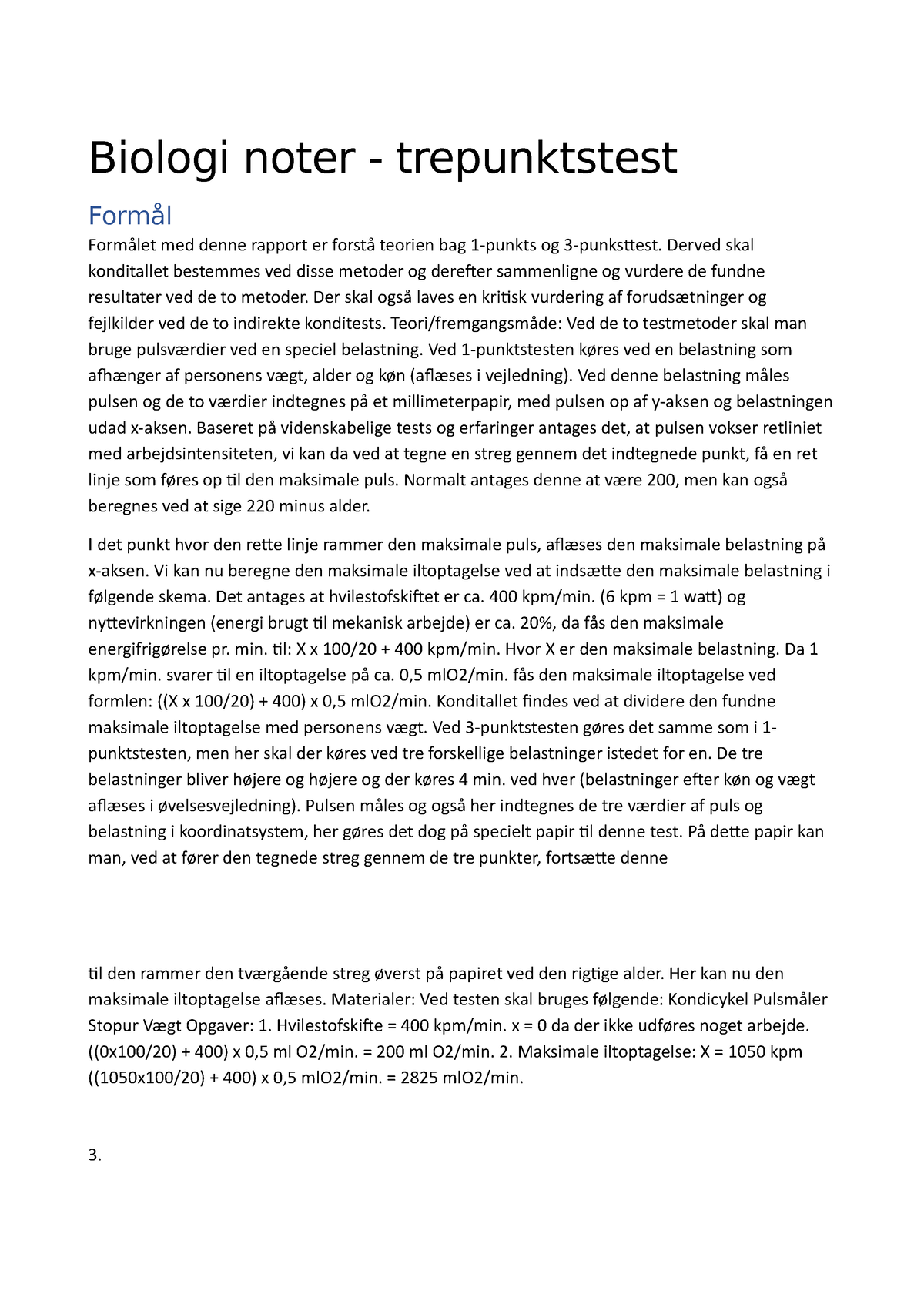 Biologi Noter Trepunktstest - Biologi Noter - Trepunktstest Formål ...