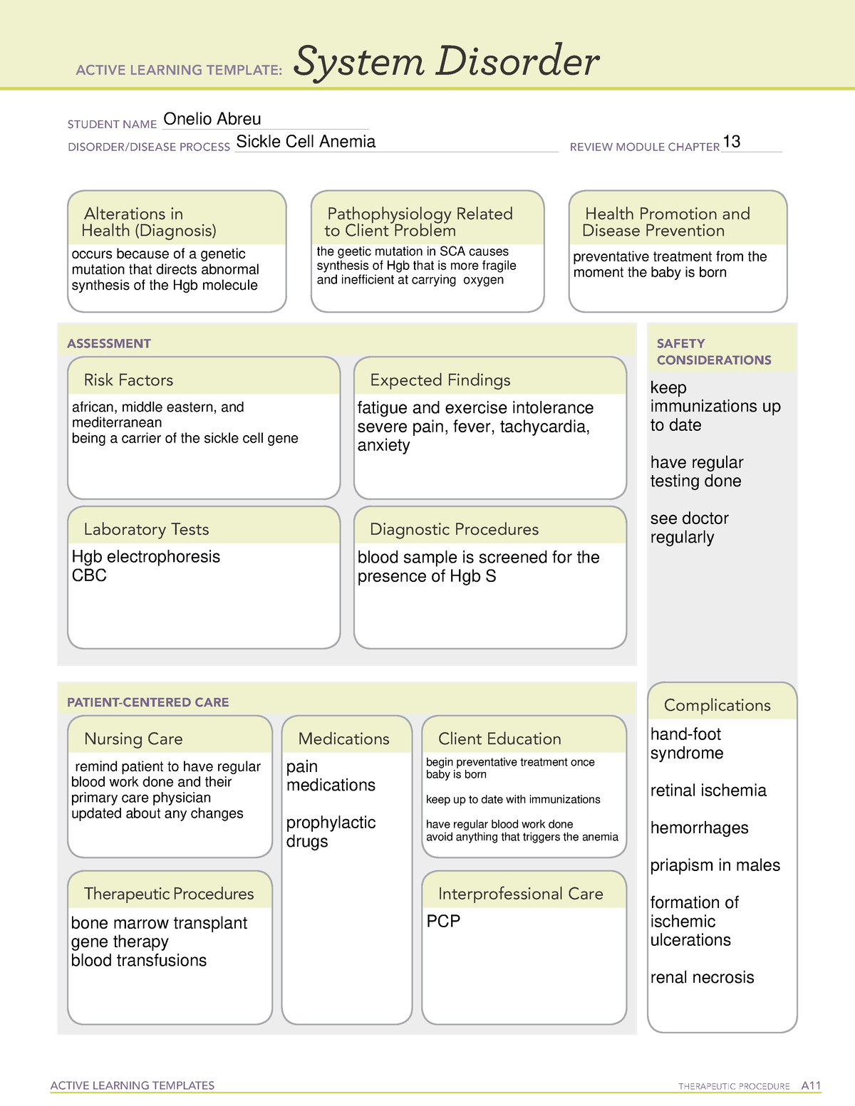 Sickle Cell Anemia Template - ACTIVE LEARNING TEMPLATES THERAPEUTIC ...
