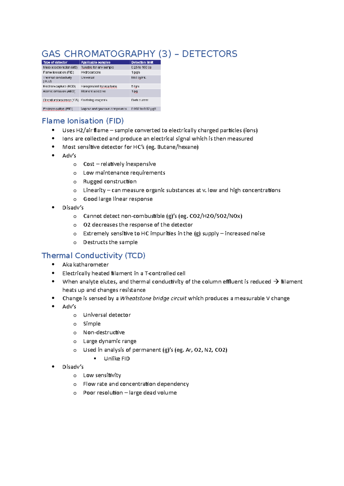 12. GAS Chromatography GAS CHROMATOGRAPHY (3) DETECTORS Flame