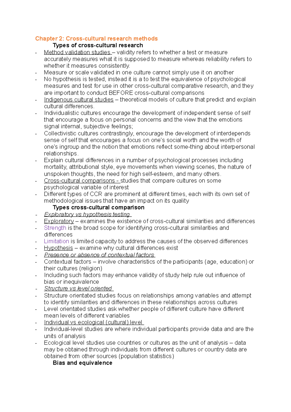 Chapter 2 - psy101 2019 - Chapter 2: research methods Types of research ...