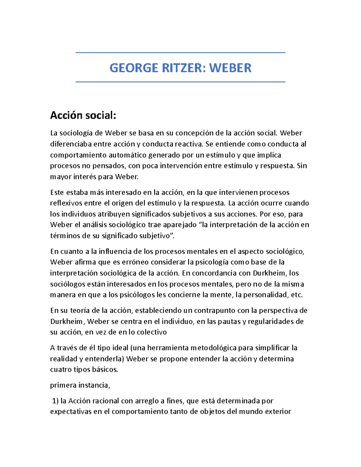 George Ritzer - Historia - GEORGE RITZER: WEBER Acción social: La ...