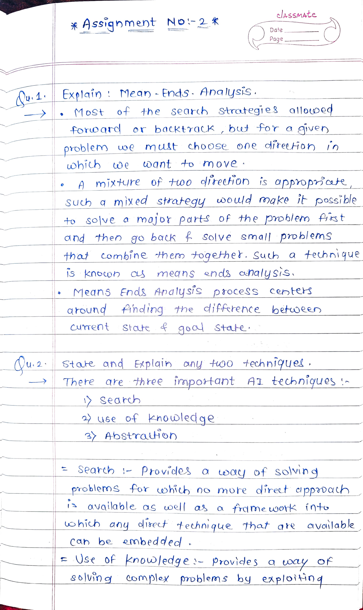 AI Assignment 2 SB - ASSMATe Assignment No-2 * Date ) Page u. Explain ...