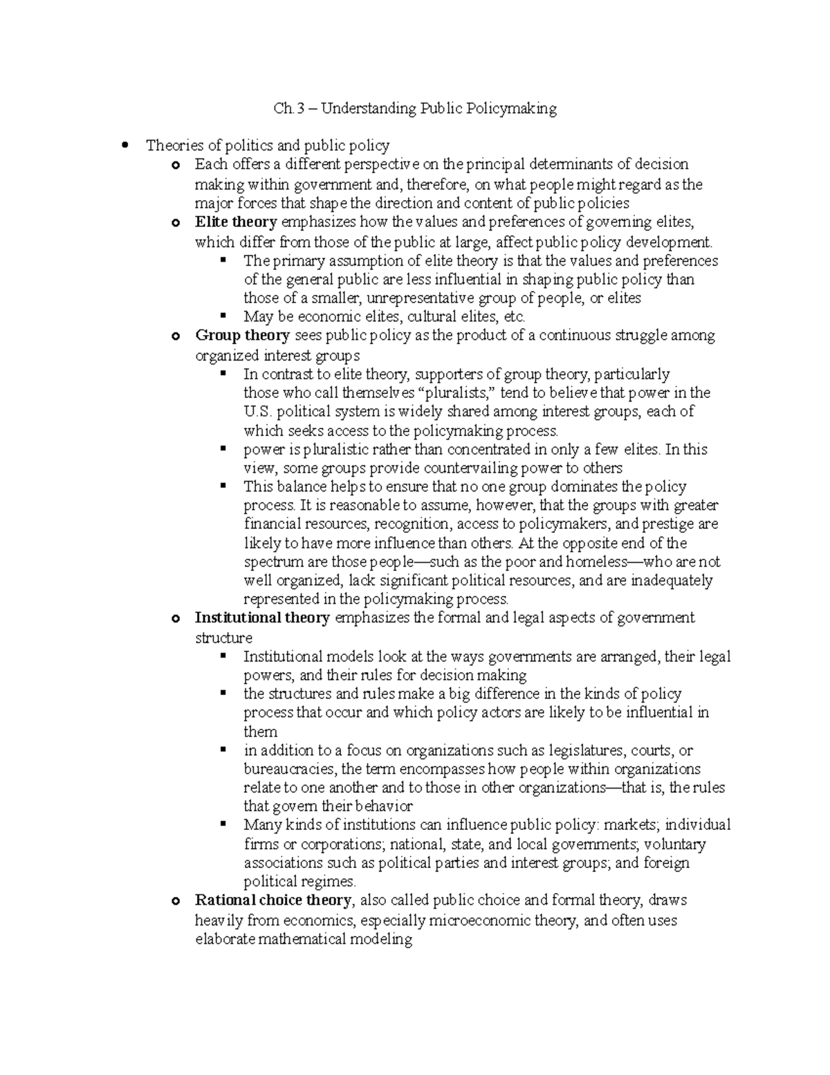 Chapter 3 Notes - Prof. Lippard - Ch Understanding Public Policymaking ...