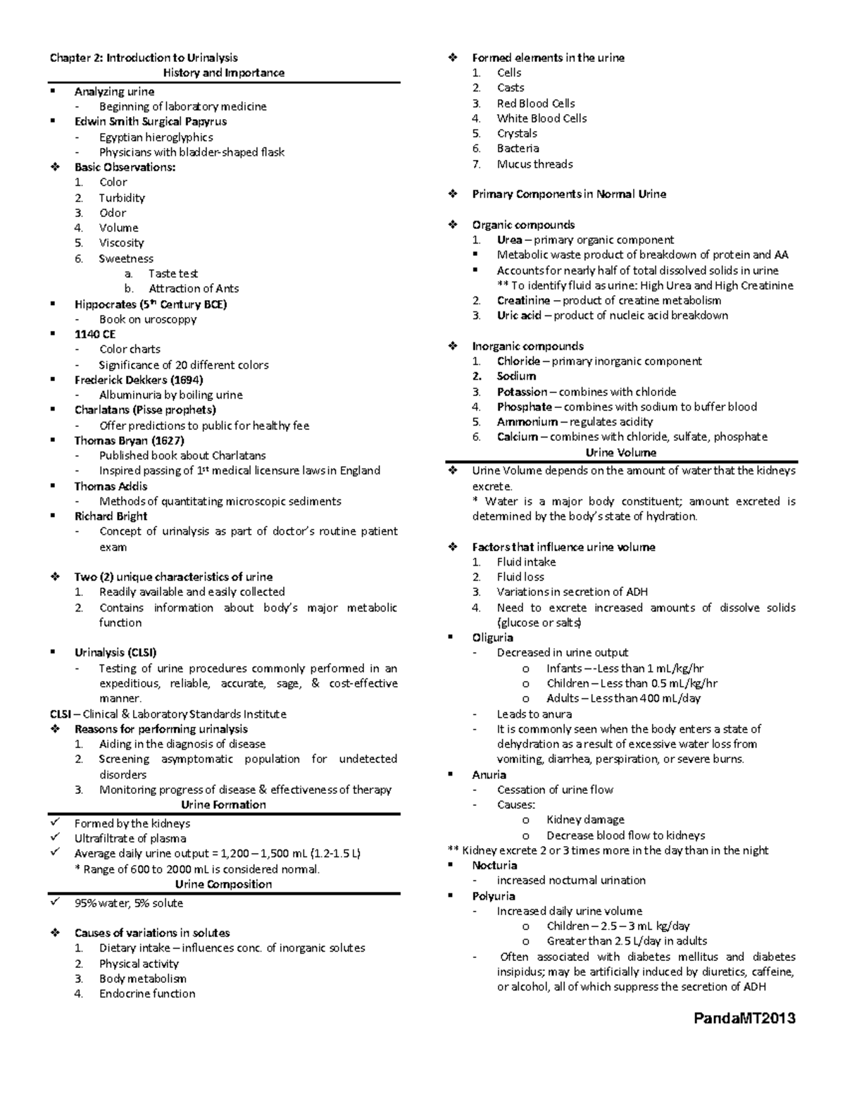 Chapter 2 Introduction to Urinalysis Chapter 2 Introduction to