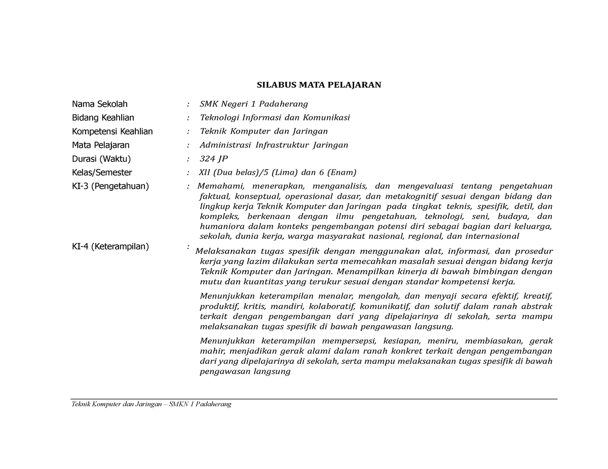 7. Silabus Administrasi Infrastruktur Jaringan XII - Teknik Komputer ...