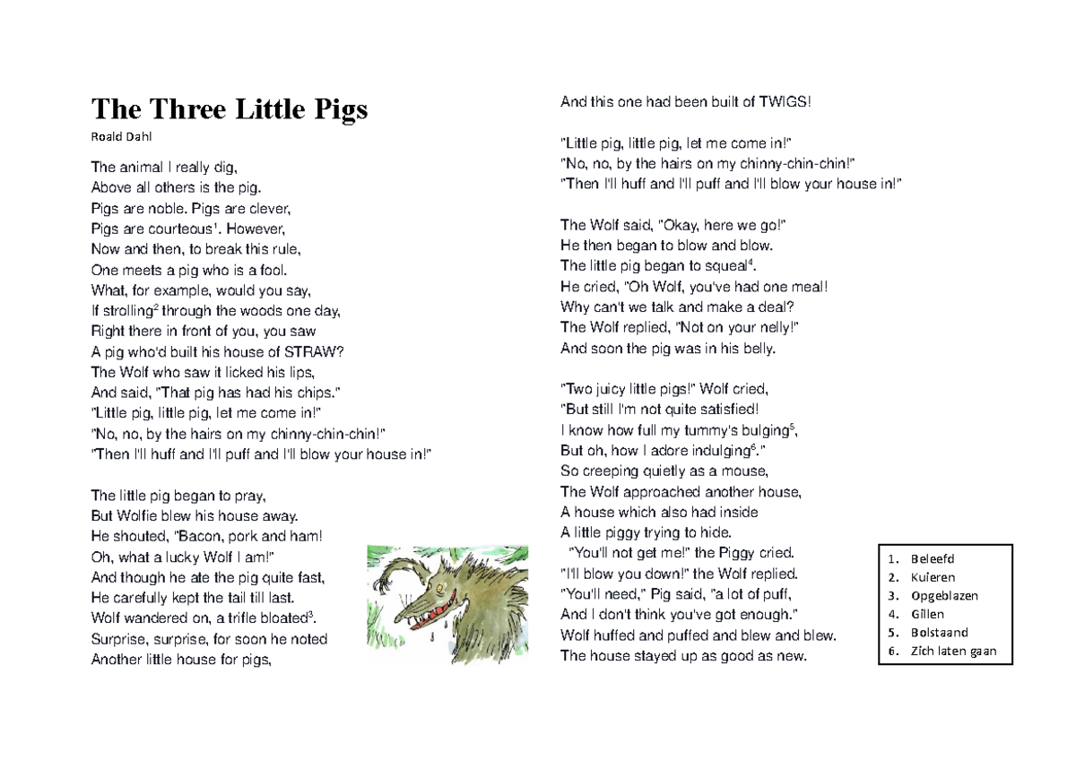 The Three Little Pigs The Three Little Pigs Poem By Roald Dahl ...