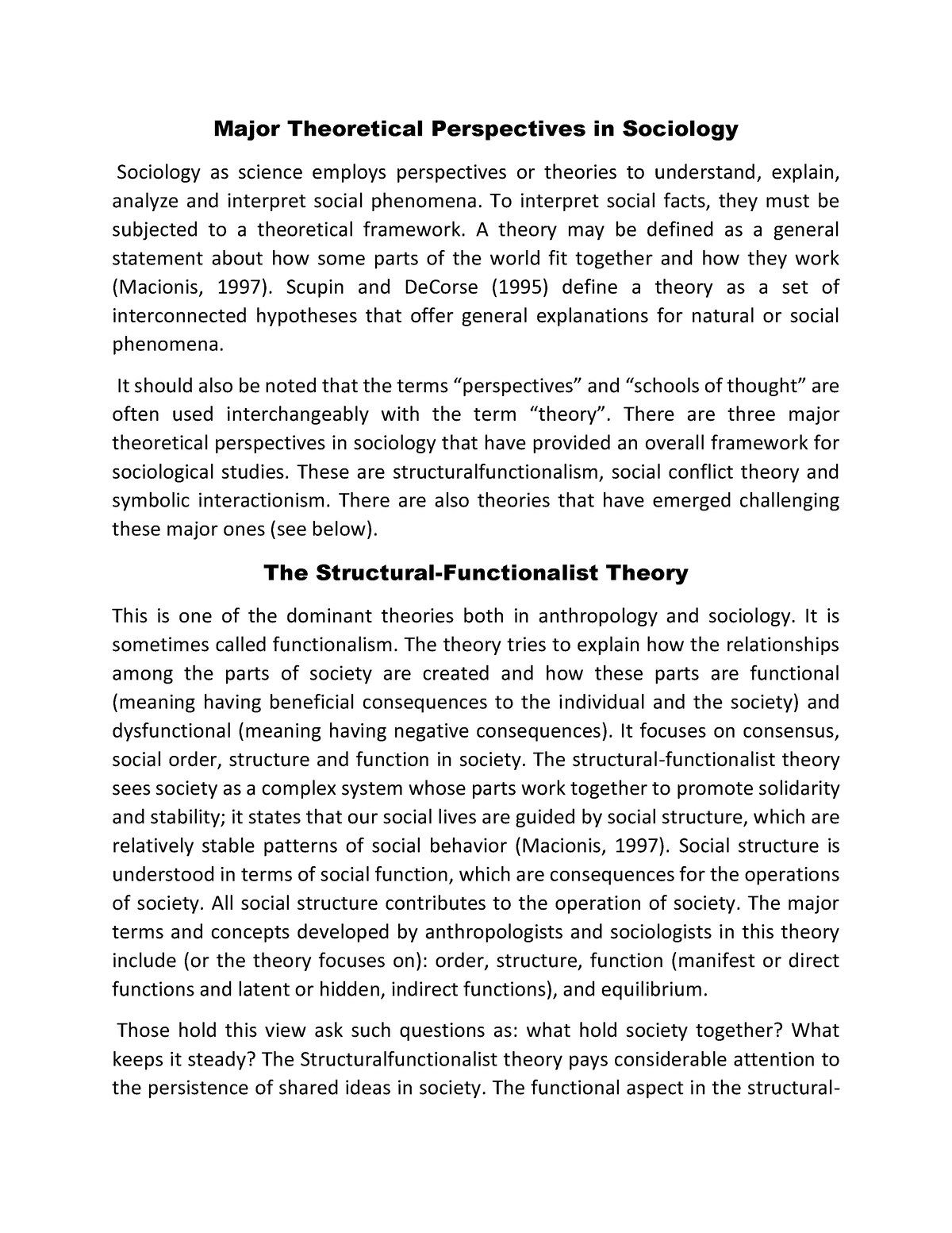 (4)Major Theoretical Perspectives In Sociology - Major Theoretical ...