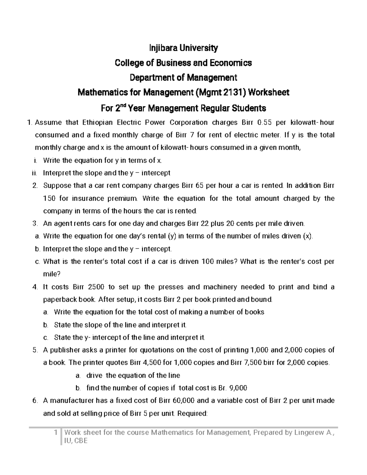 Mathematics for Management - 1 ...