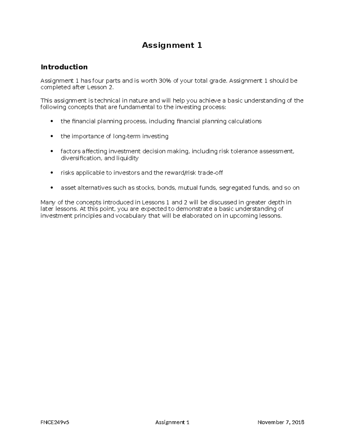 FNCE249v5 Assignment 1 2 - Assignment 1 Introduction Assignment 1 has ...