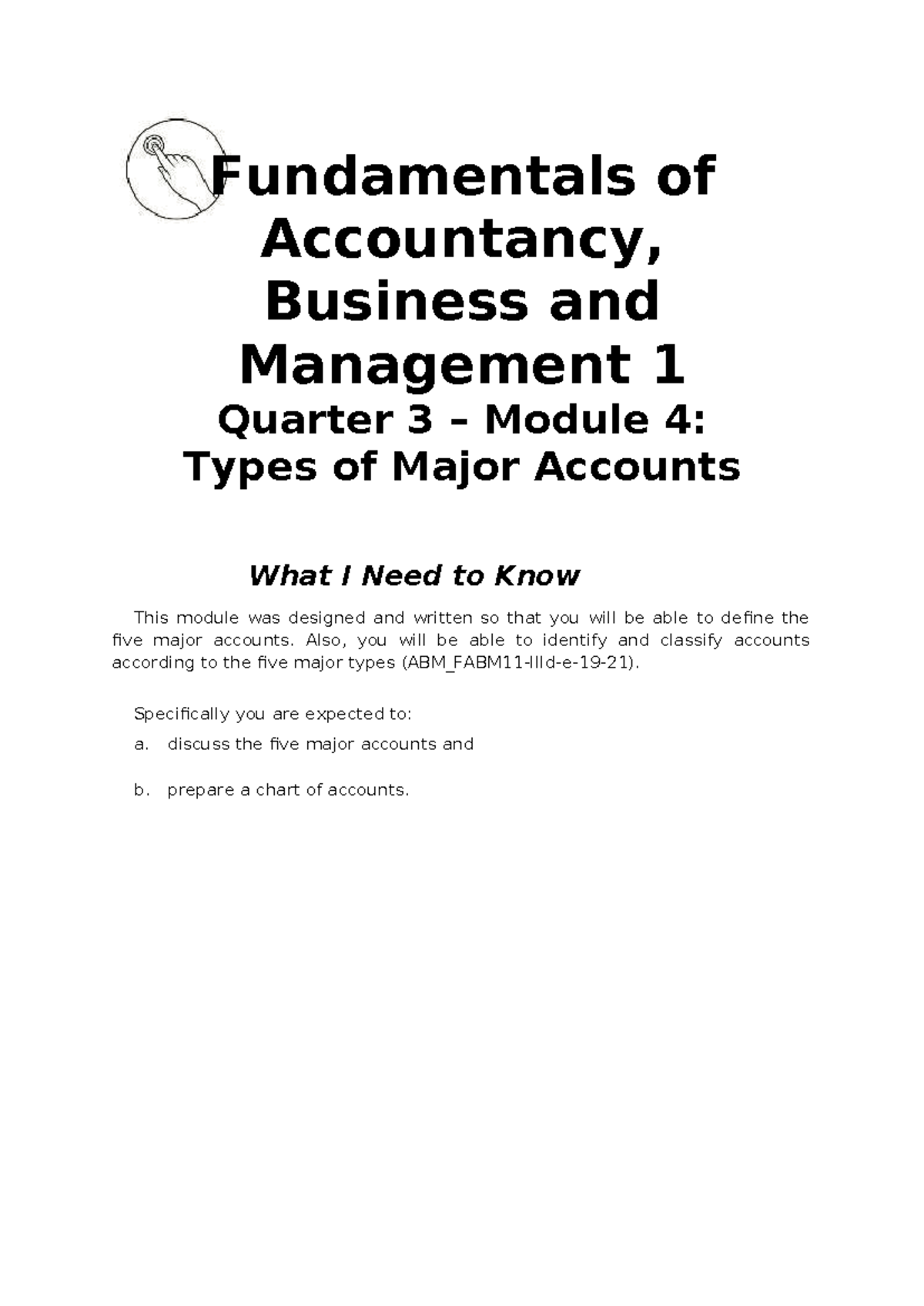 Fabm1 Q3 Mod4 Typesofmajoraccounts - Fundamentals Of Accountancy ...