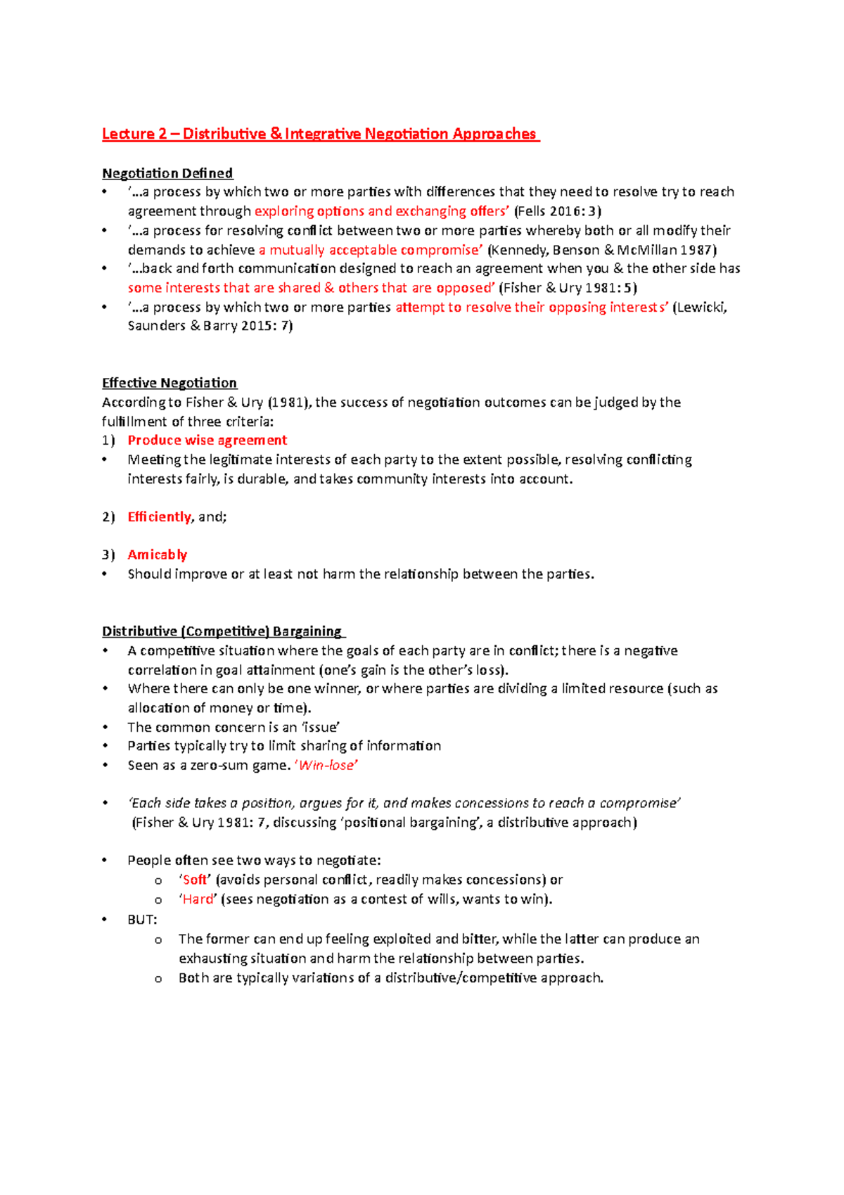 N&A Lecture 2 notes - Lecture 2 – Distributive & Integrative ...