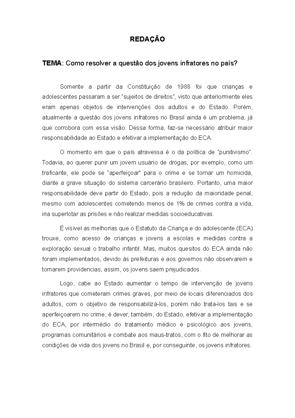 A Criminalidade Entre Os Jovens Brasileiros Redação