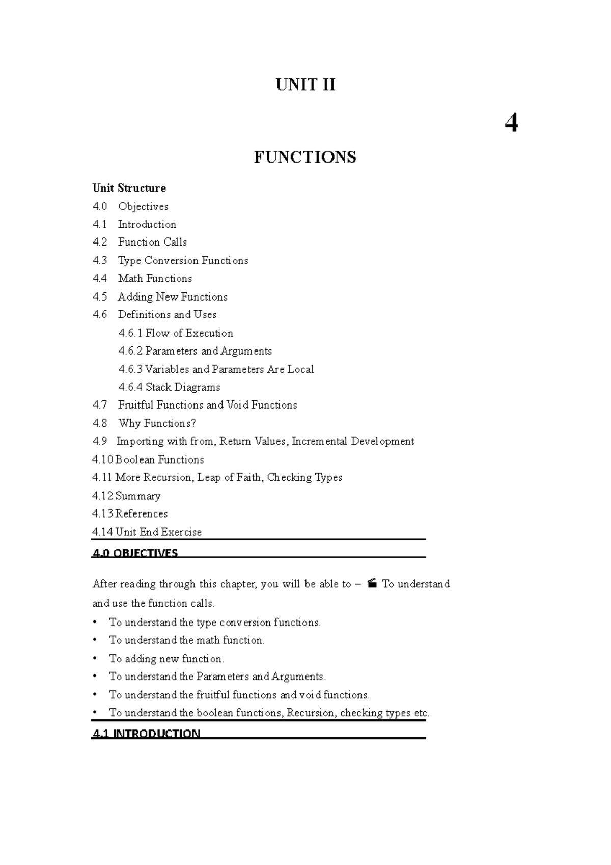 1 - notes - UNIT II 4 FUNCTIONS Unit Structure 4 Objectives 4 ...