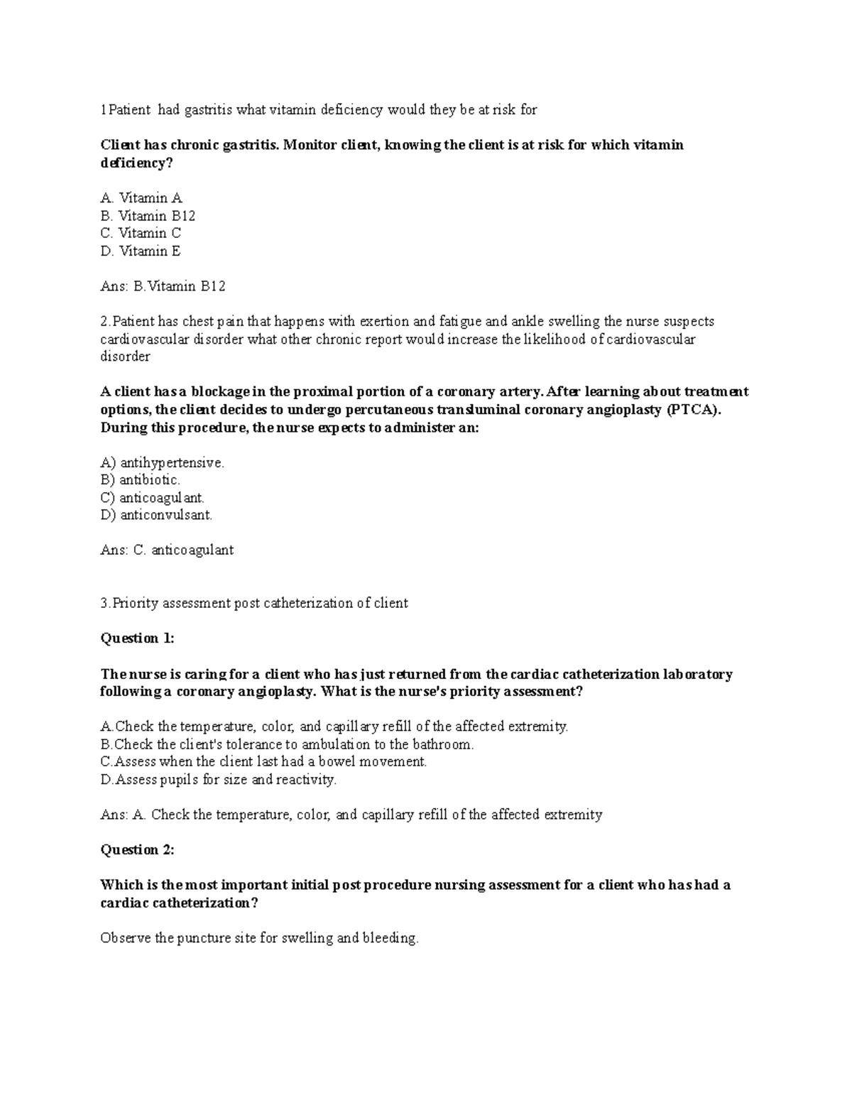 Blueprint 3 Study Guide 1Patient had gastritis what vitamin