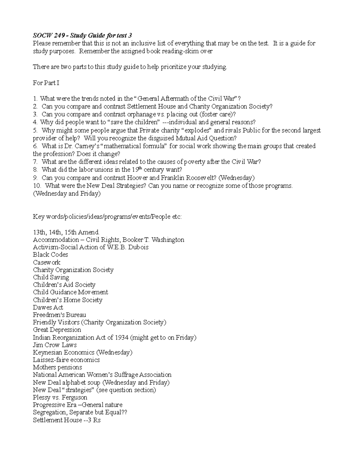 Fall 2022 Test 3 Study Guide - SOCW 249 - Study Guide for test 3 Please ...