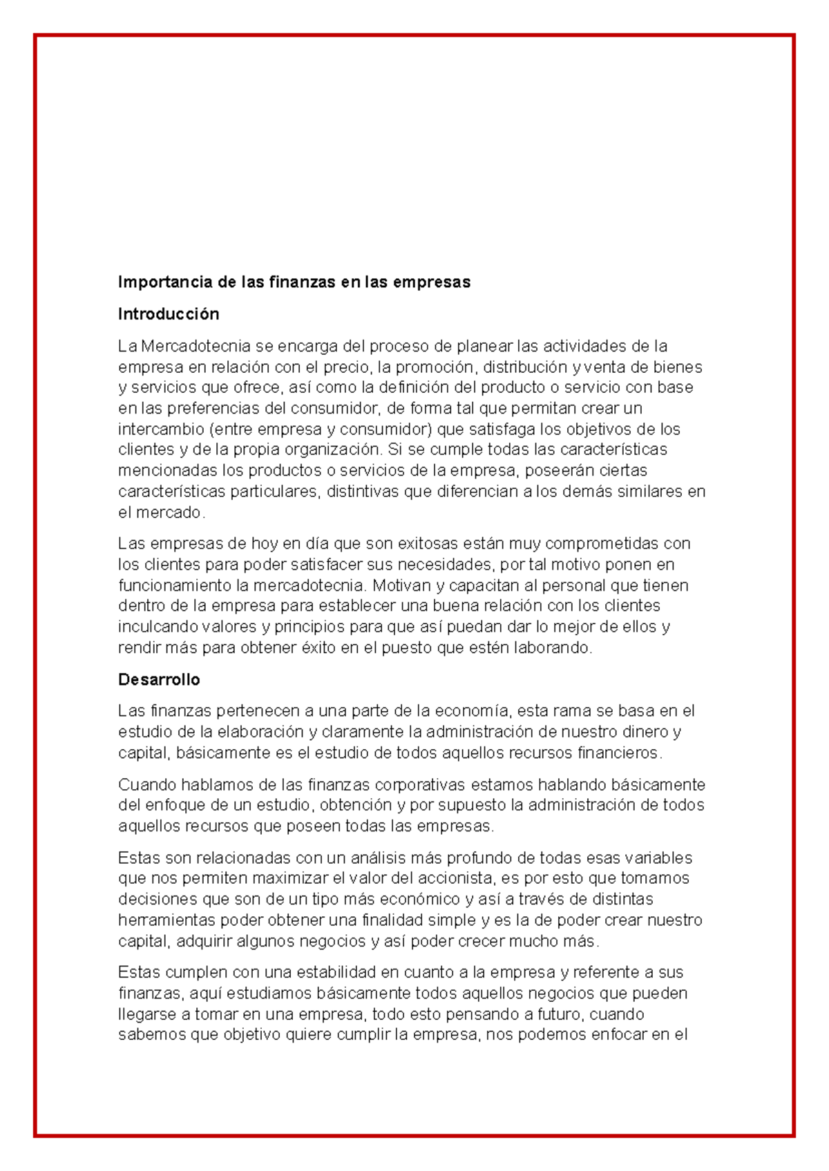 U4A1 Importancia de las finanzas en las empresas - Importancia de las ...