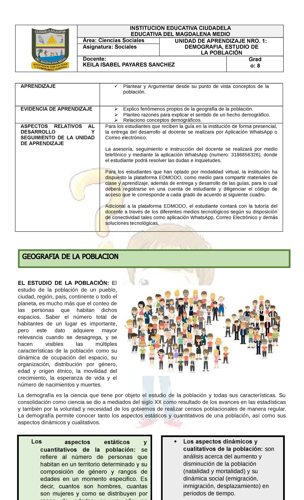 Guia Demografia Octavo Los Aspectos Estáticos Y Cuantitativos De La Población Se Refiere Al 8953