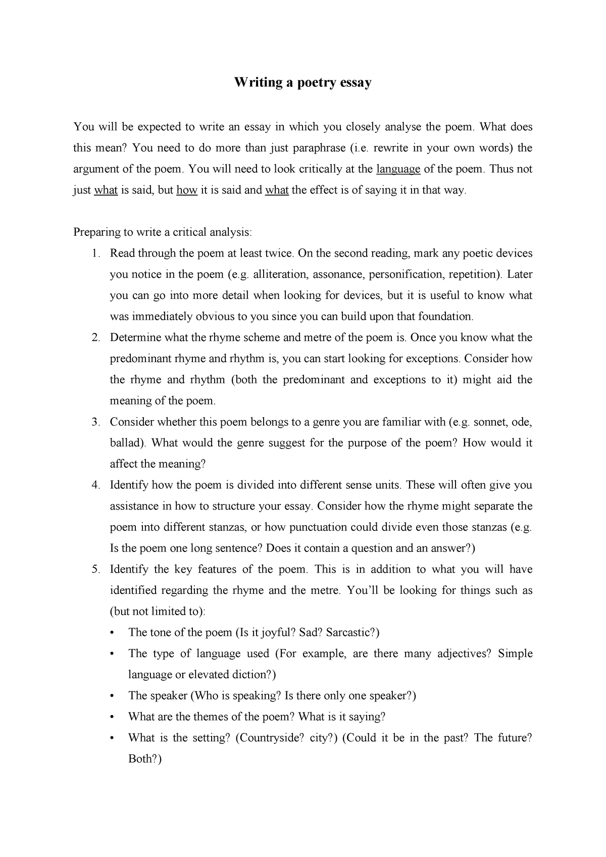 poetry essay examples pdf