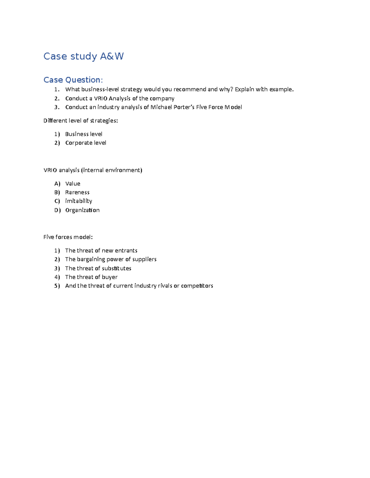 Case Study A W Good For Review Case Study A W Case Question What 