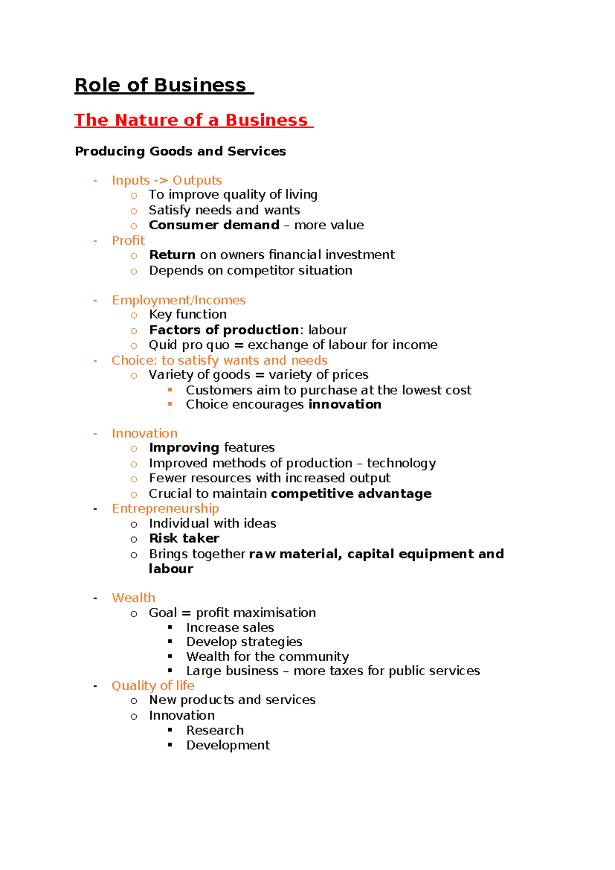 Nature of Business - fff - Role of Business The Nature of a Business ...