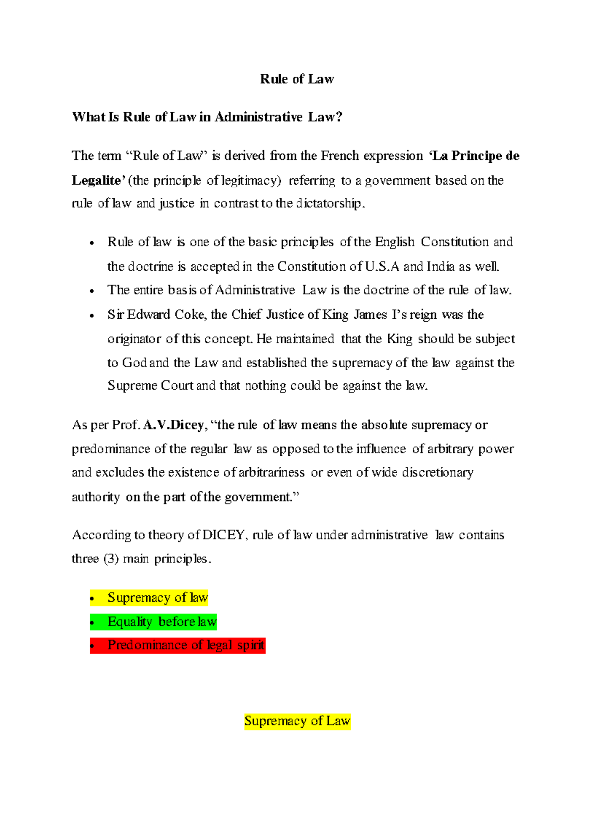 Rule of Law - Rule of law is one of the basic principles of the English ...