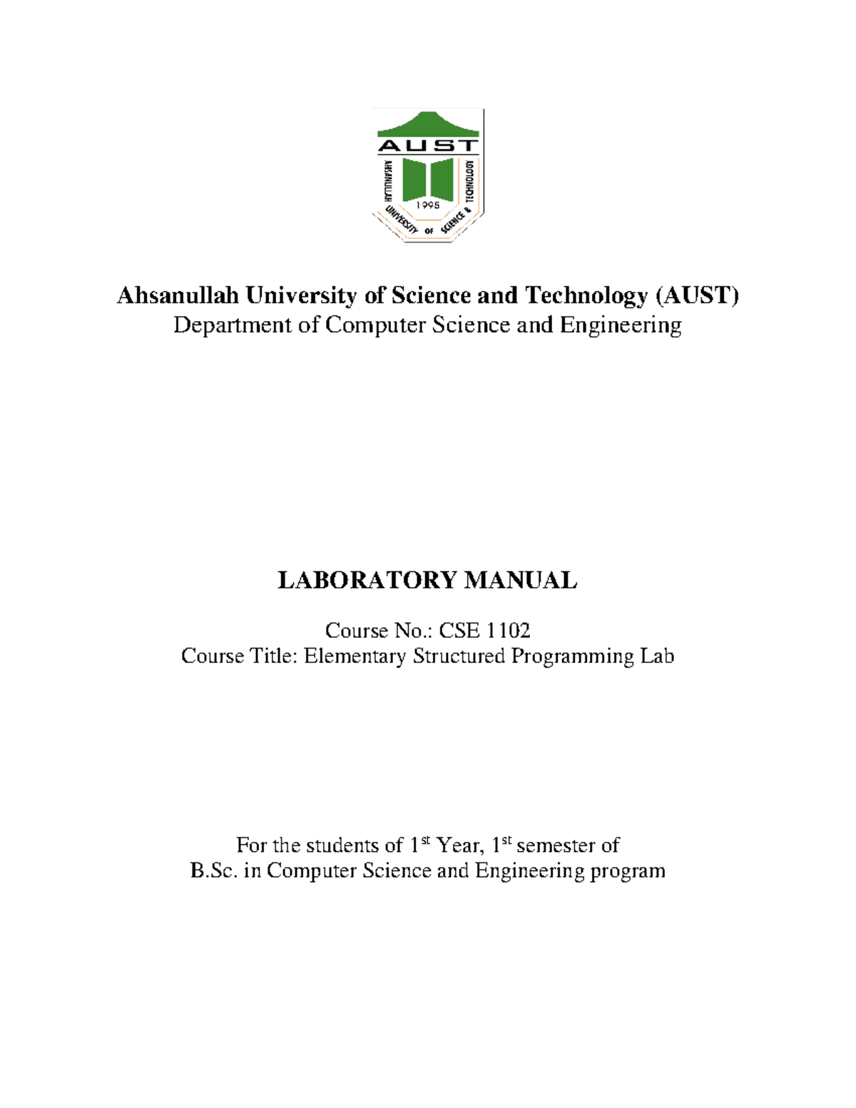 CSE1102Lab Manual SPL (AUST) Ahsanullah University of Science and