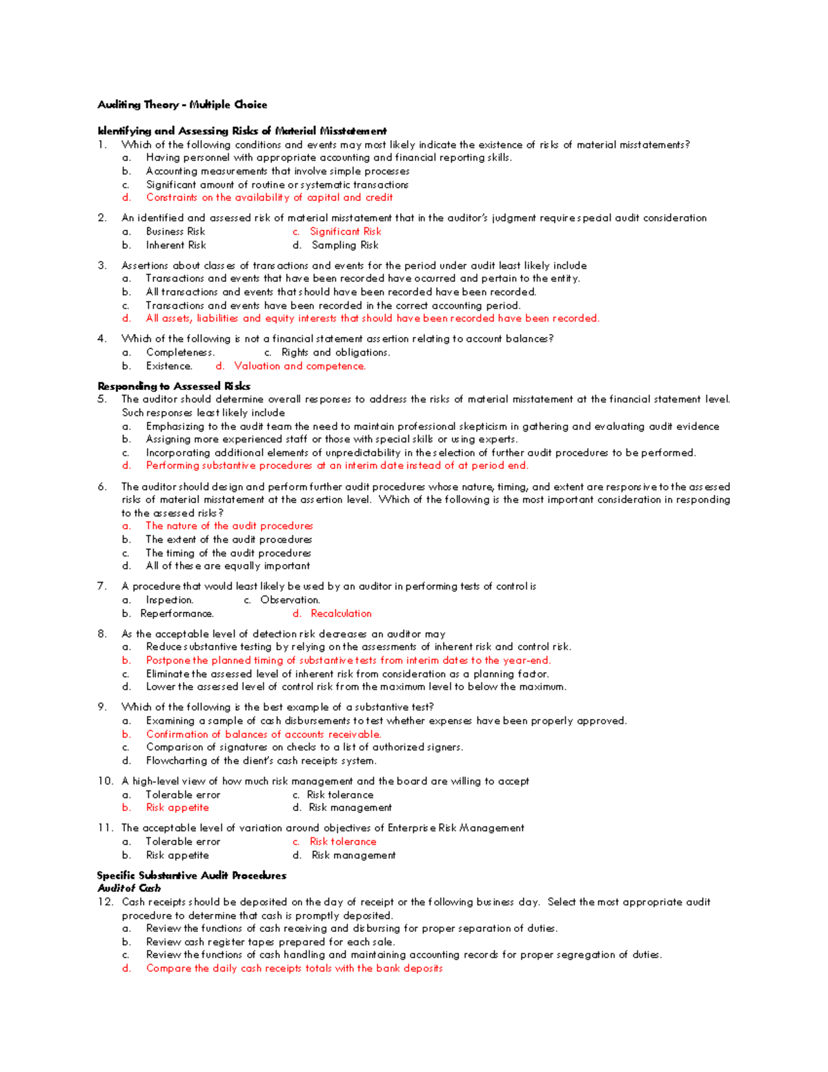 Auditing Theory - Multiple Choice 5 - Auditing Theory - Multiple Choice ...