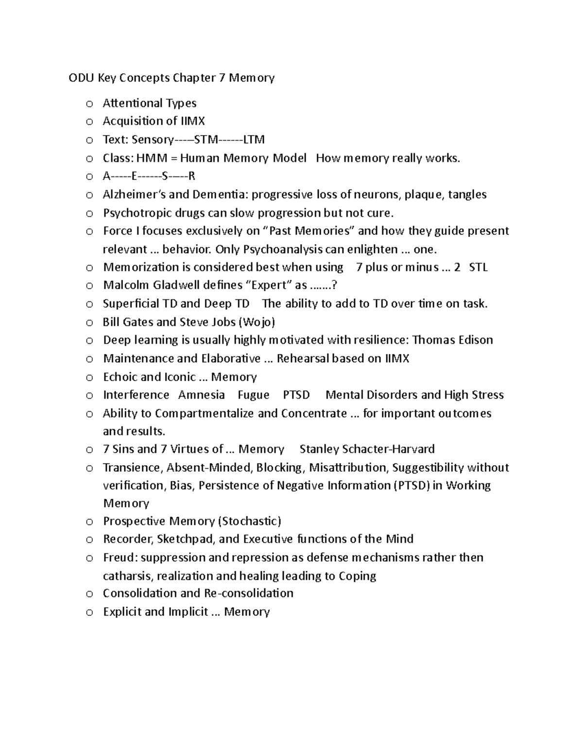 ODU Chapter 7 Key Concepts Memory ODU Key Concepts Chapter 7 Memory o