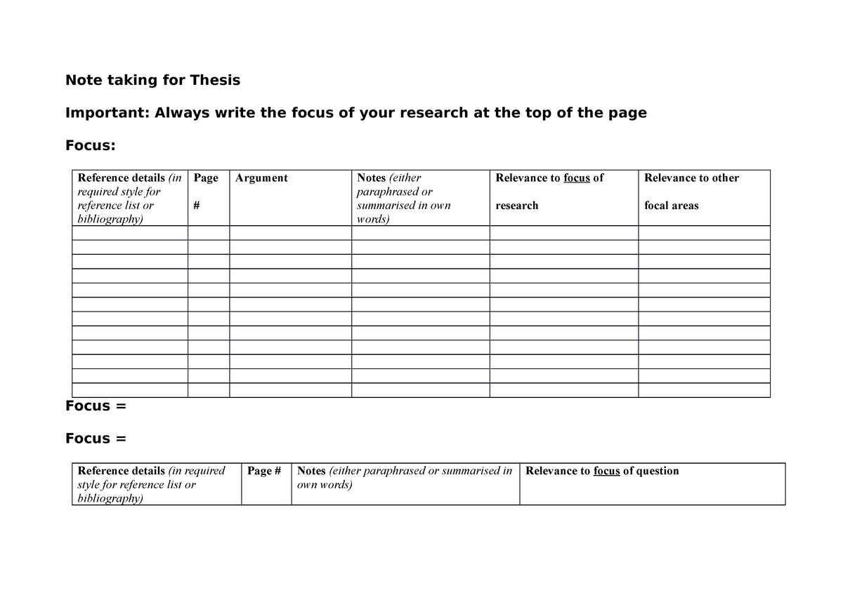 thesis on note taking