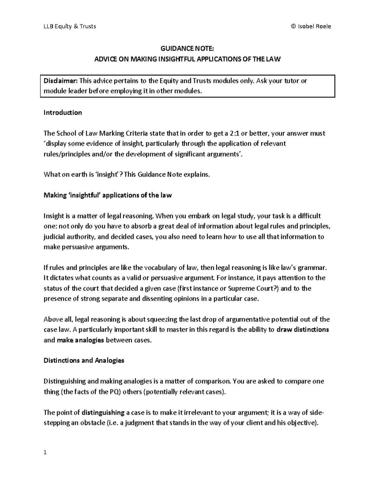 Final ET Guidance Note - Insight - LLB Equity & Trusts © Isobel Roele 1 ...