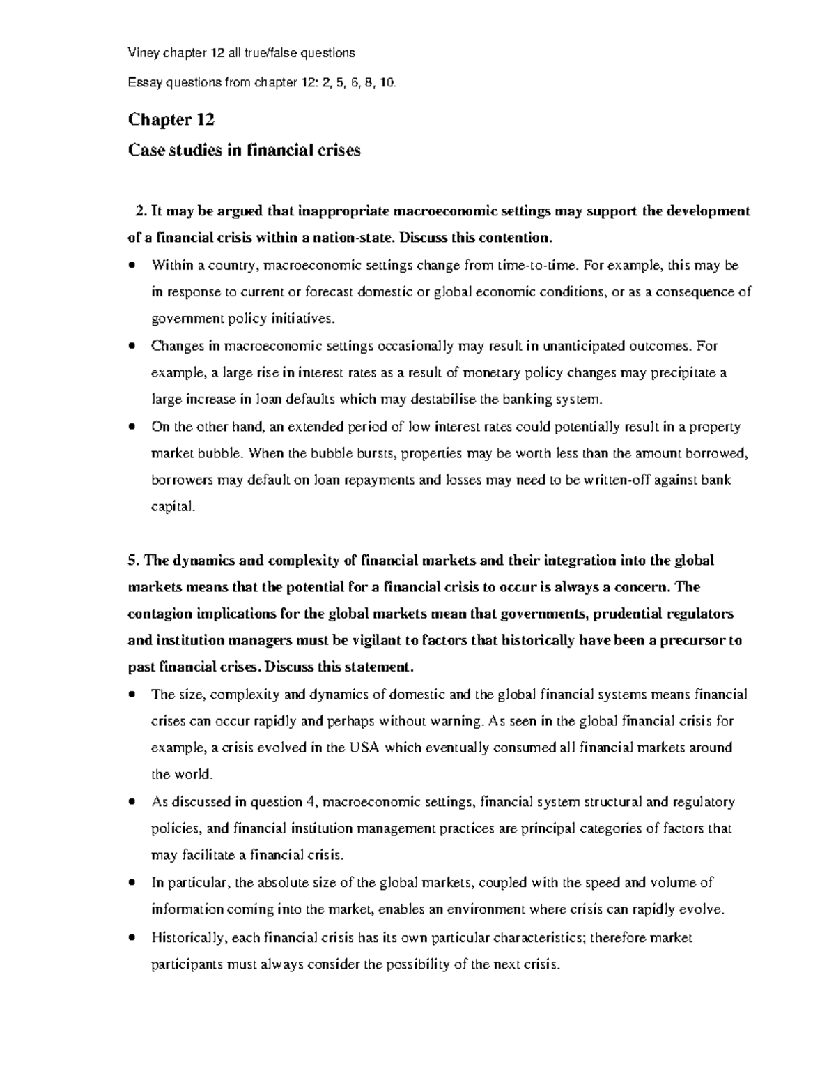 Solutions Chapter 12 - Essay questions from chapter 12: 2, 5, 6, 8, 10 ...