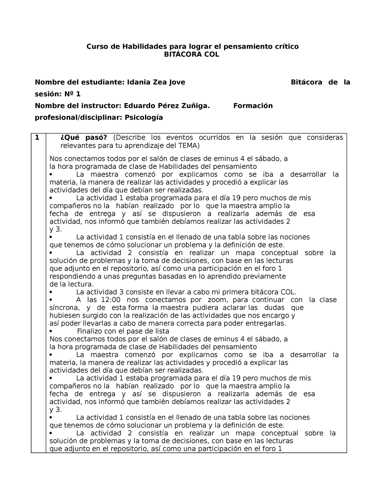 Formato De Bitacora Col Continental Curso De Habilidades Para