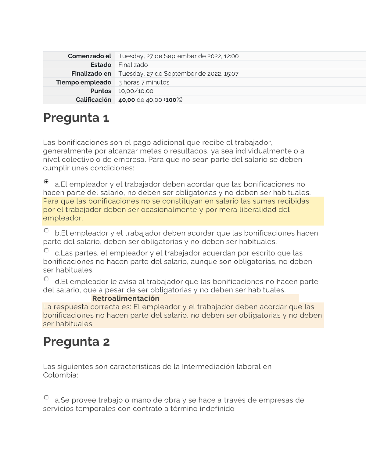 2 intento evaluacion final Relaciones Laborales - Comenzado el Tuesday ...