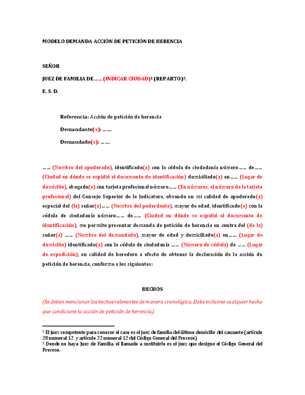 Accion De Peticion De Herencia - MODELO DEMANDA ACCI”N DE PETICI”N DE ...