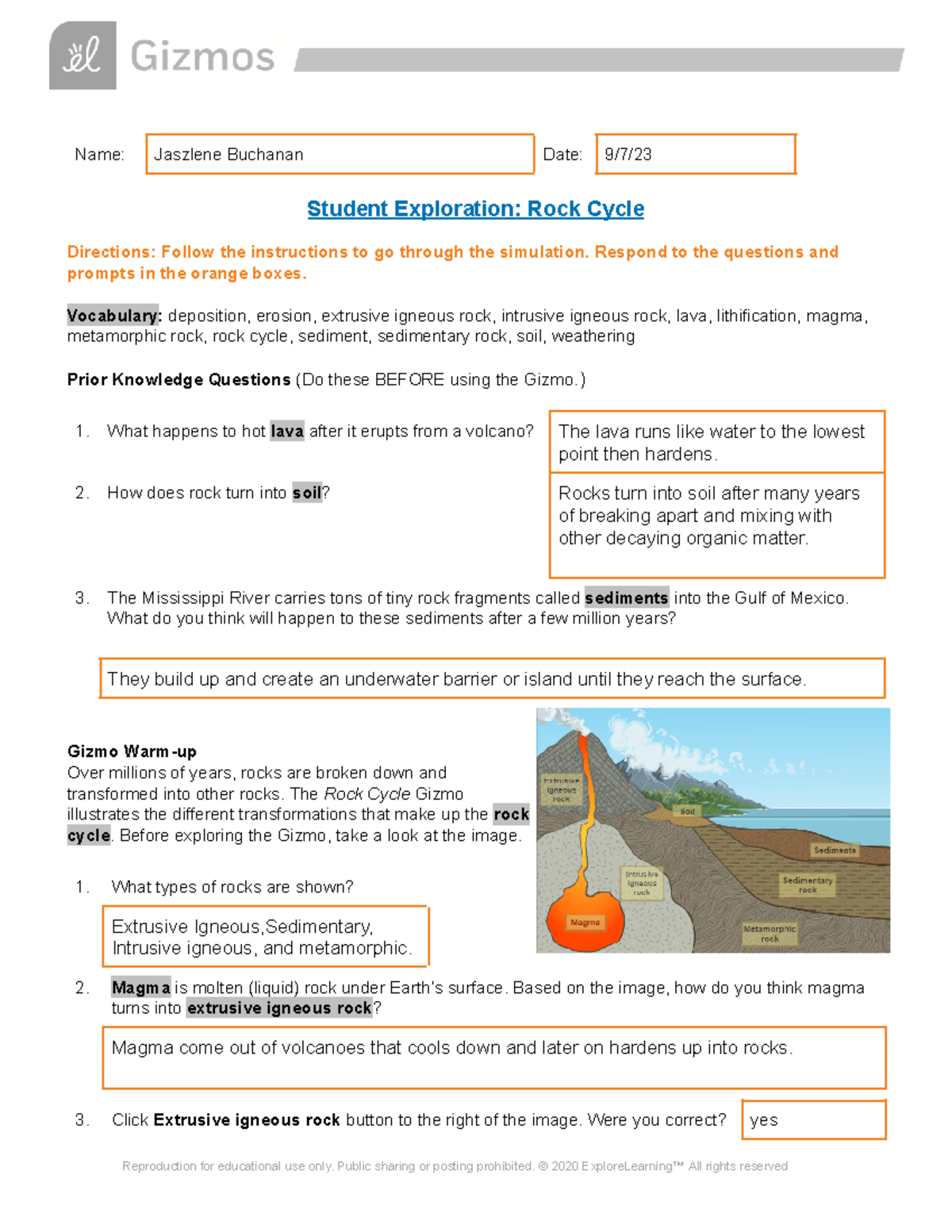 Copy Of Lab Manual 1 Rock Cycle - Name: Jaszlene Buchanan Date: 9/7 ...