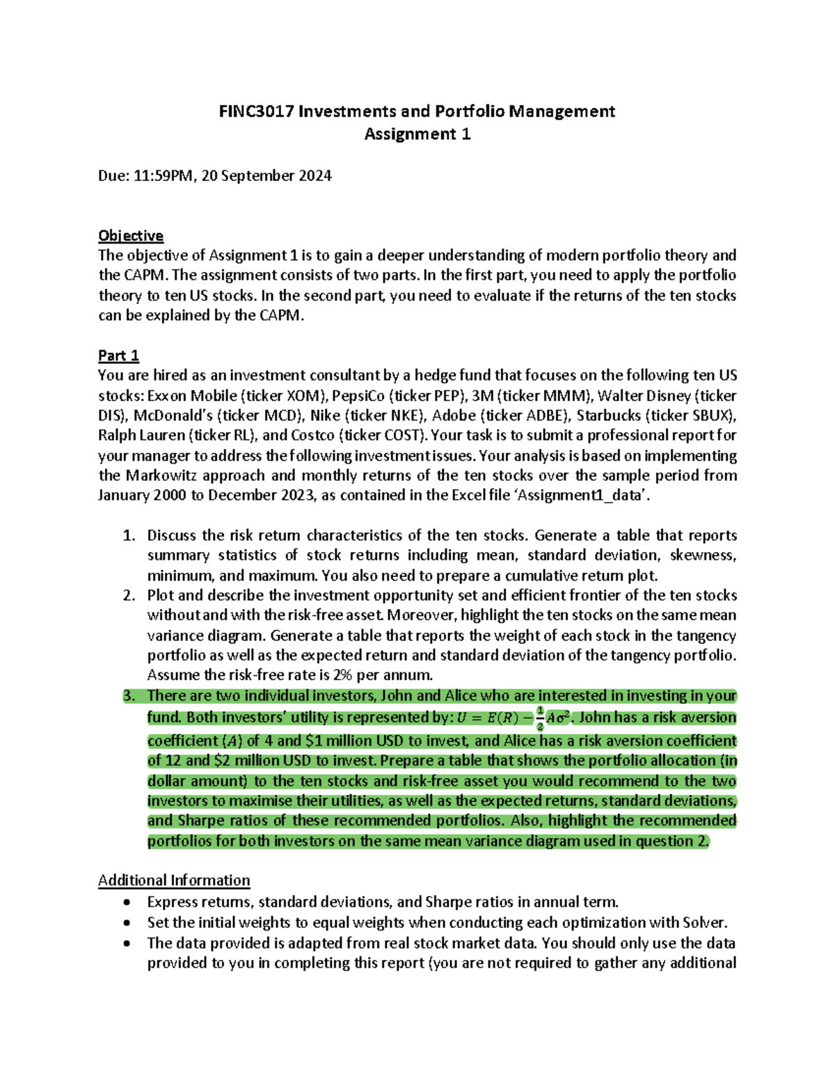 Assignment 1-1 - Notes - FINC3017 Investments and Portfolio Management ...