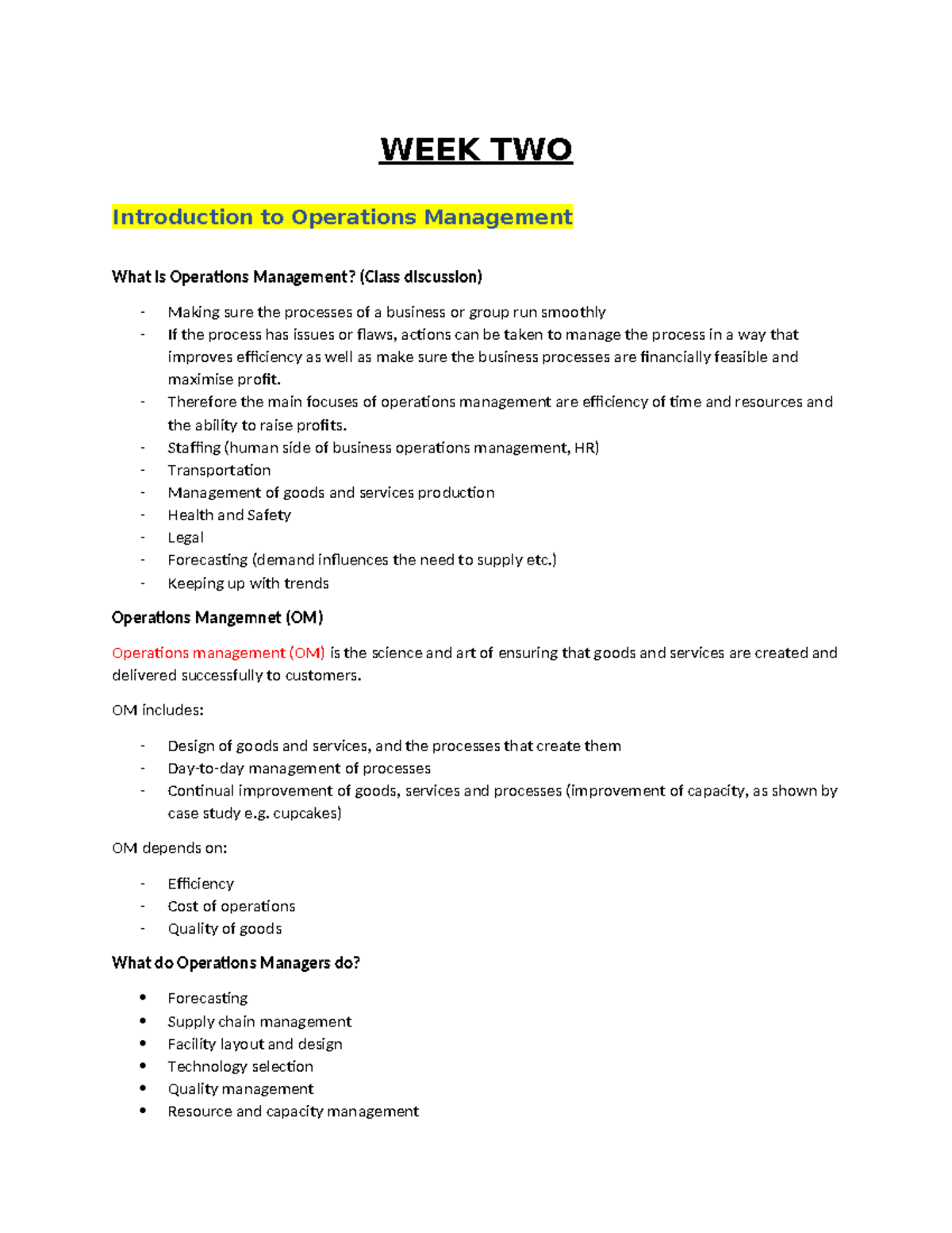 MGMT208- week2 - lecture notes week 2 - WEEK TWO Introduction to ...