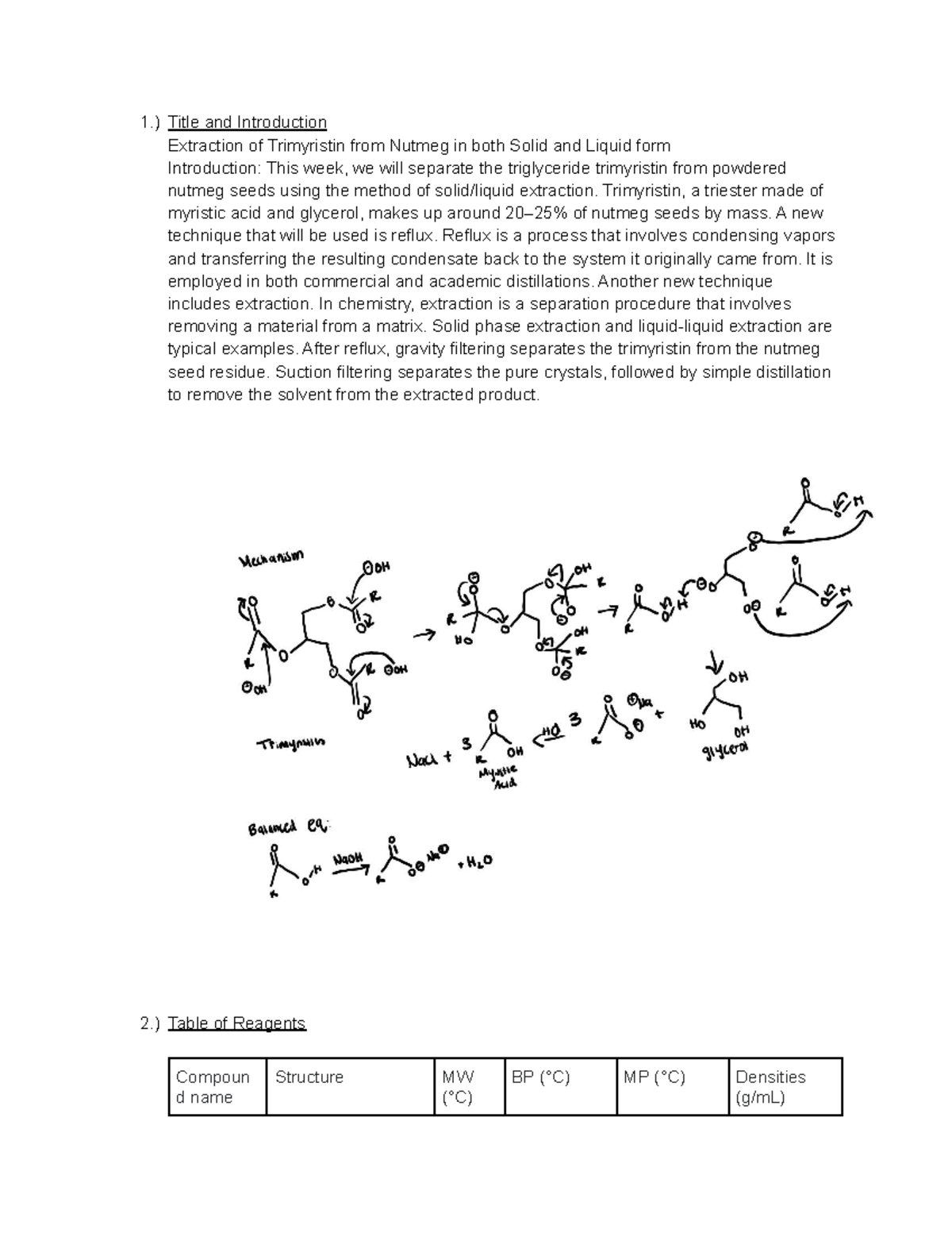 Extraction of Trimyristin from Nutmeg in both Solid and Liquid form2
