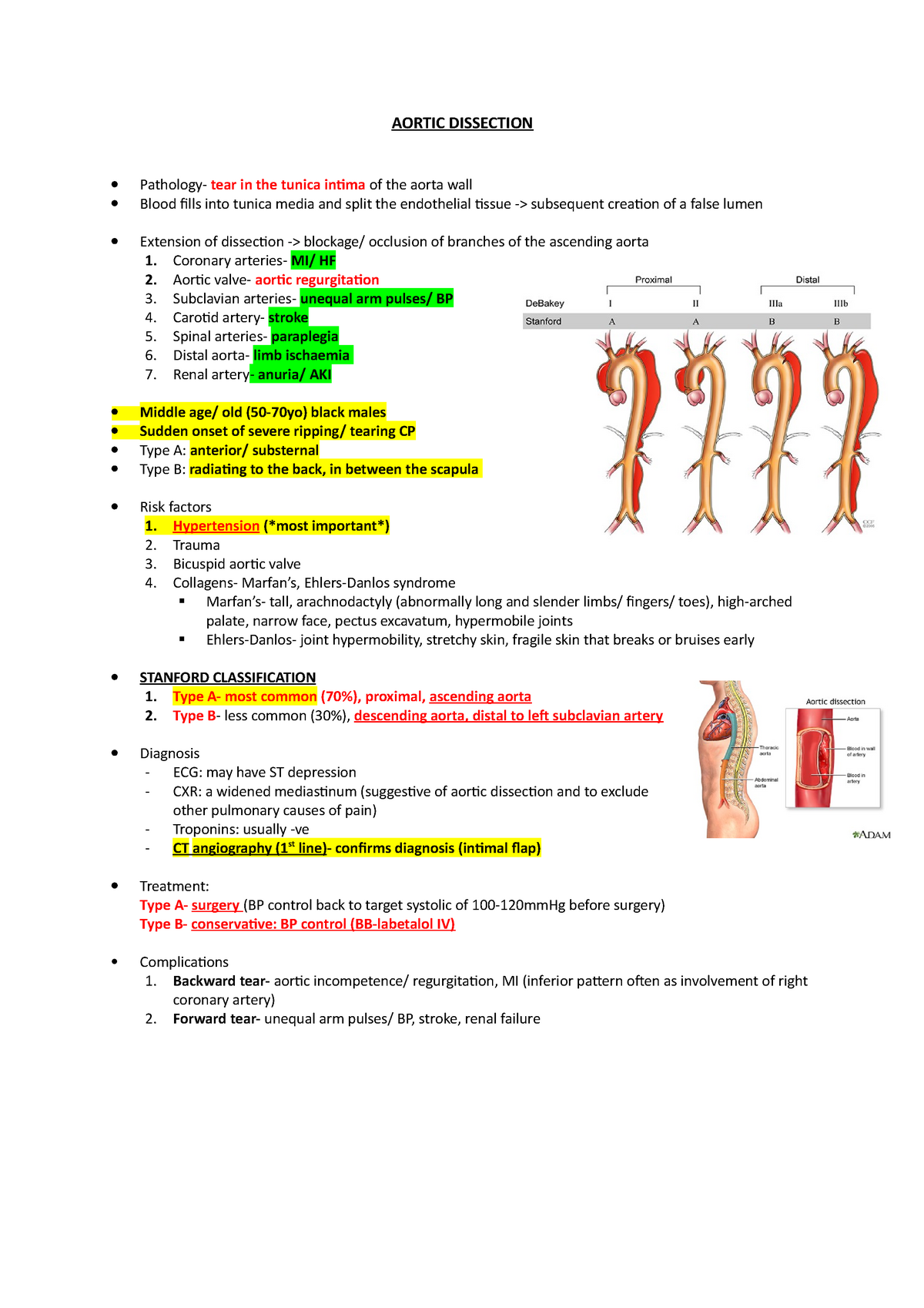 unequal blood pressure in arms aortic dissection