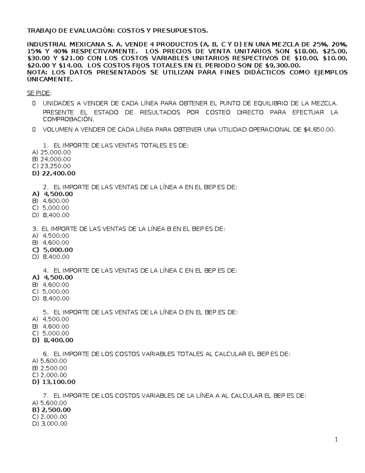 Costos y Presupuestos actividad semana 11 - TRABAJO DE EVALUACIÓN ...