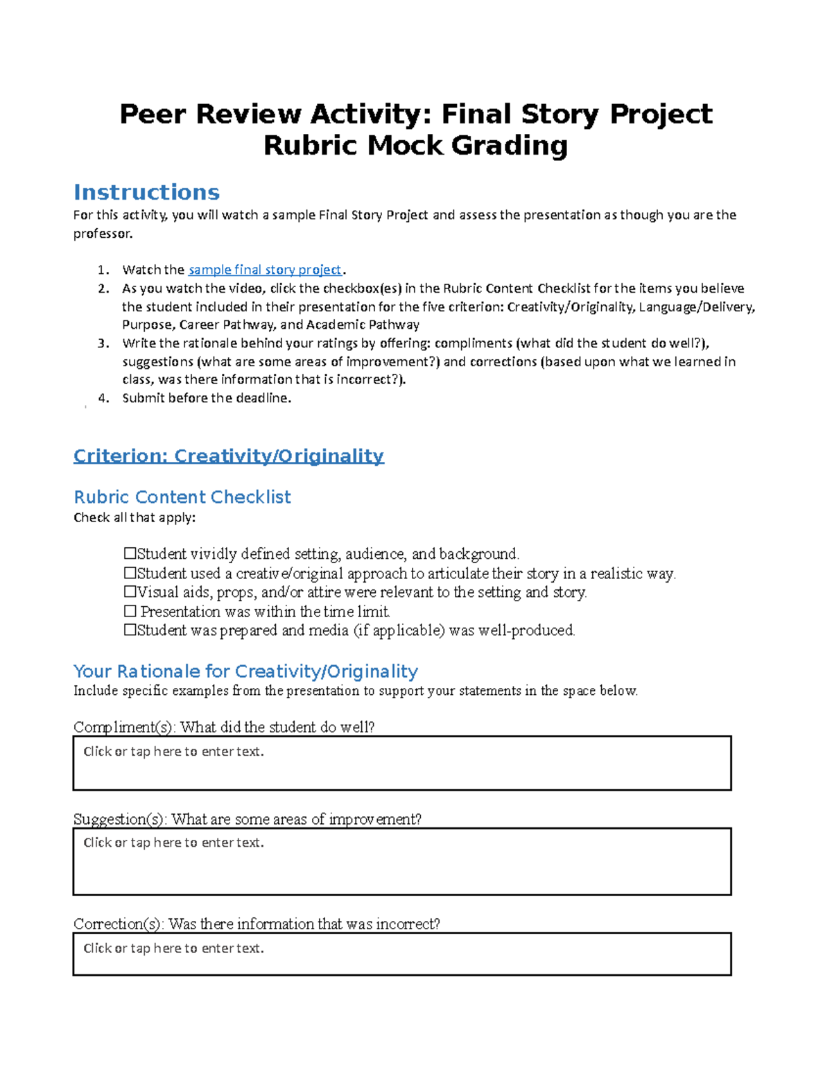 Peer Review - FSP Mock Grading Activity FA19 - Peer Review Activity ...