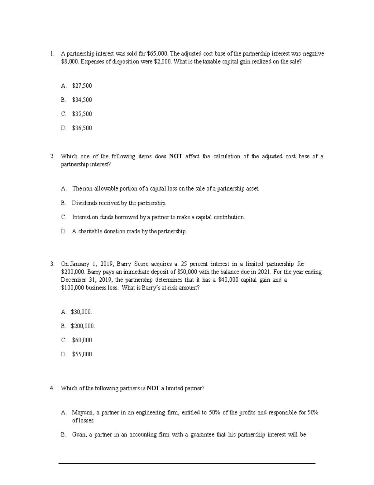 ACCT226 MCQ and Answer Chapter 18 3 A partnership interest was sold