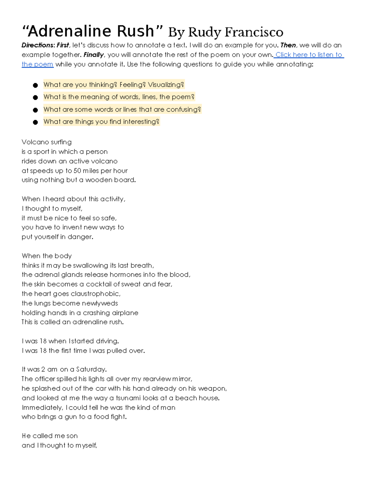 Adrenaline Rush (H. E10 CH 2 connection) “Adrenaline Rush” By Rudy